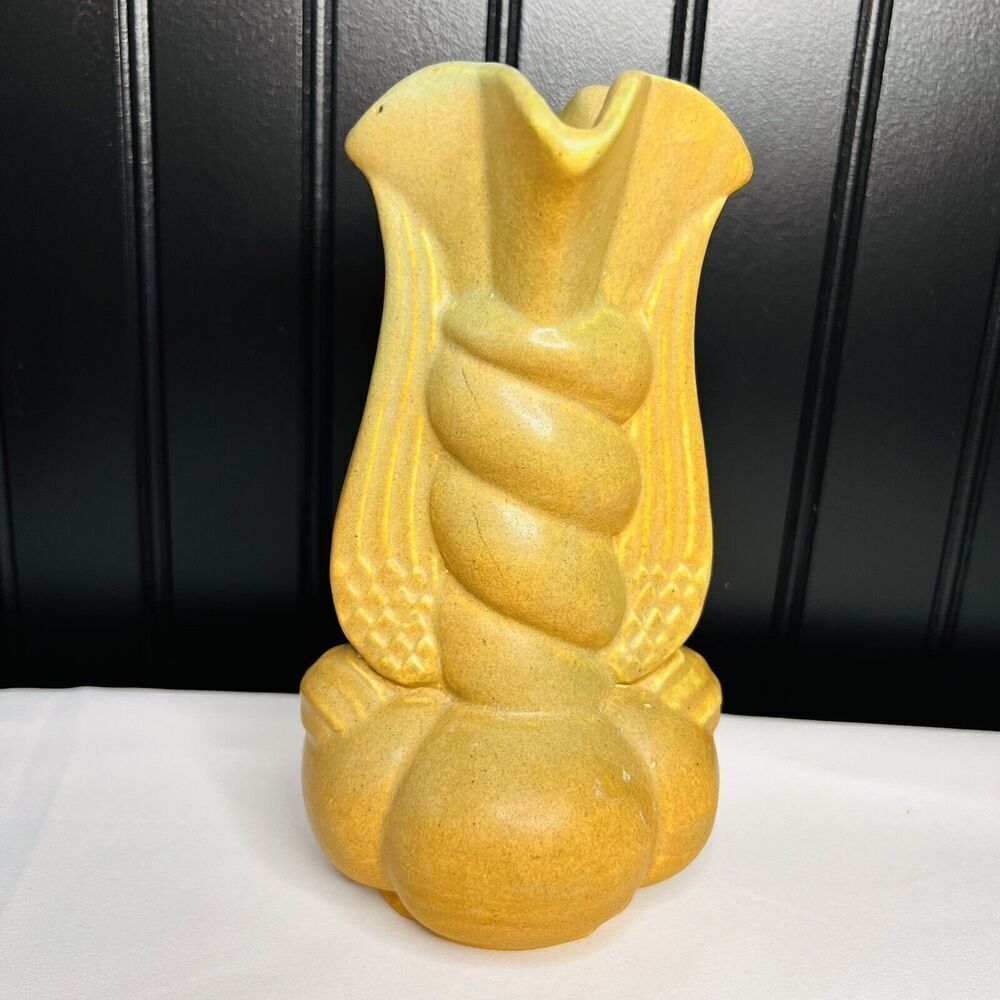 Niloak Winged Victory Twist Vase Matte Glaze Pottery Yellow Mustard Braided Vntg